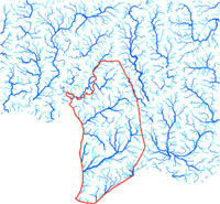 Figure  3. Ordered streams (5 classes based on flow accumulation, major streams shown in dark blue)